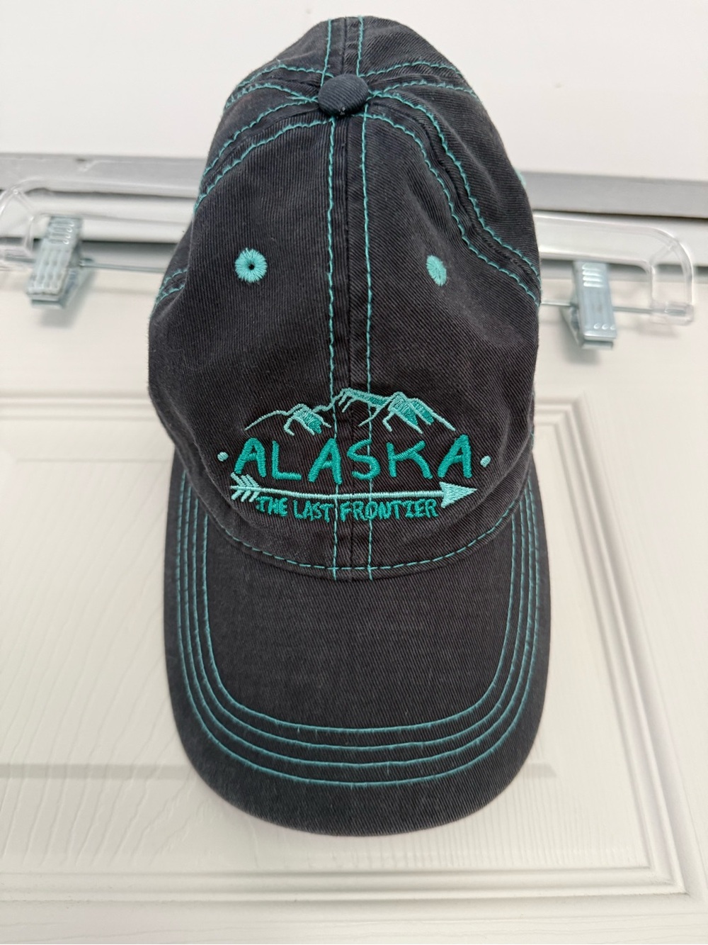 Alaska Embroidered 'The Last Frontier' Baseball Cap - Teal Stitching